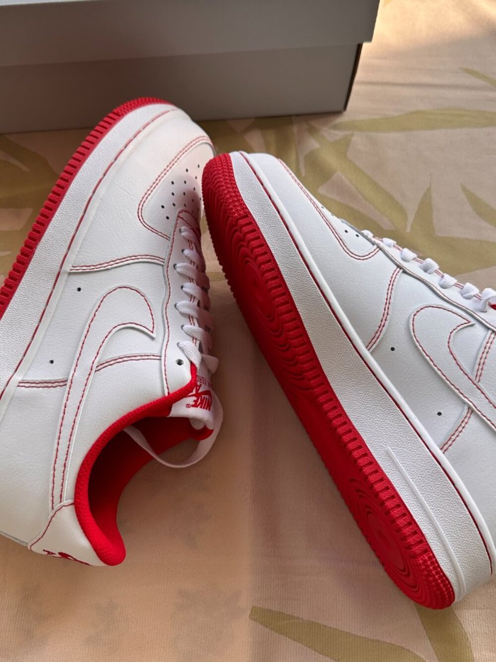 Nike Air Force 1 '07 White and Red Stitching Low-Top Sneakers - Picture 7 of 9